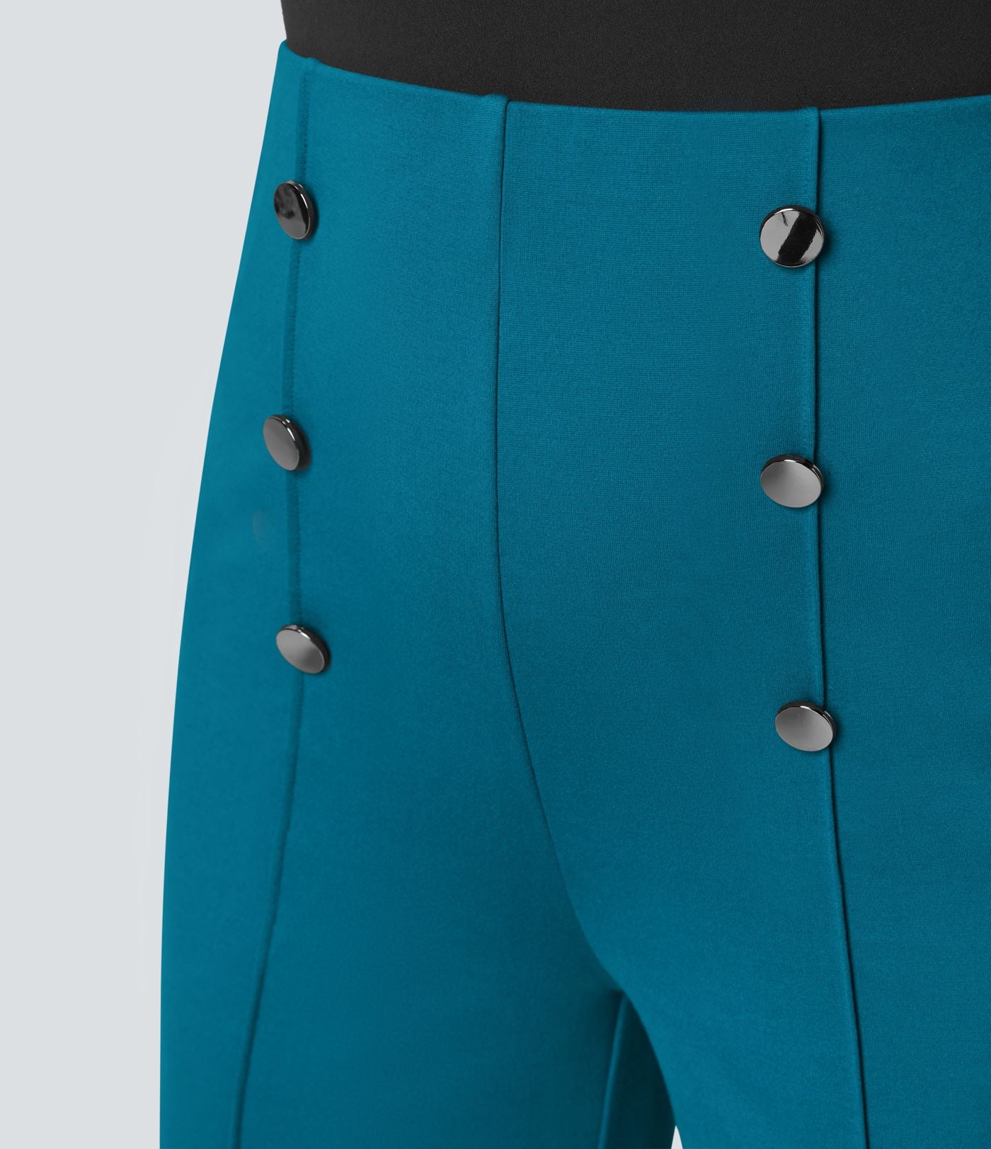 Pantalon Tailleur Large Taille Haute avec Bouton et Poches