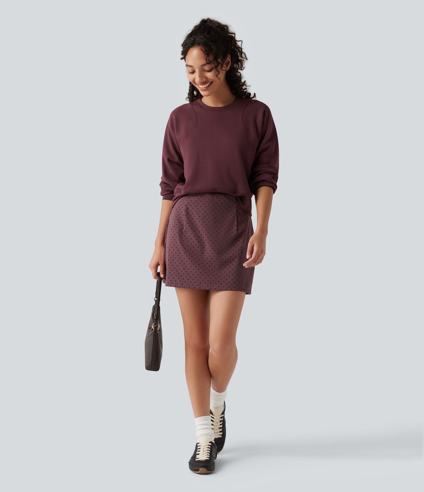 Jupe-short mini taille haute en velours à pois