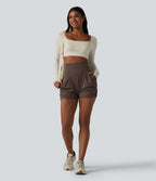 Short de yoga SoftlyZero™ Airy taille haute froncé effet frais InstantCool 7,5 cm avec poches