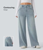 Jean large délavé Halara Flex™ taille mi-haute avec poches