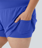 Short Yoga 10cm Plus Longue Taille Ultra Haute 2 en 1 Poche Arrière Poche Cachée Latérale Grande Taille