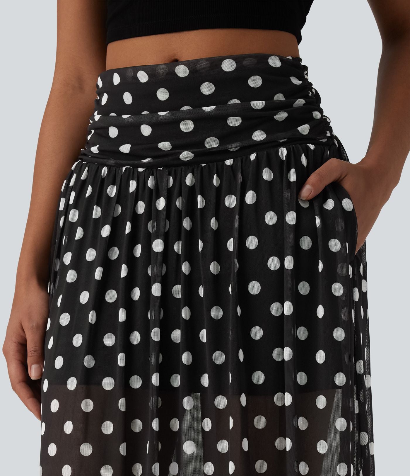 Jupe maxi fluide décontractée maille pois gainante taille haute avec poches