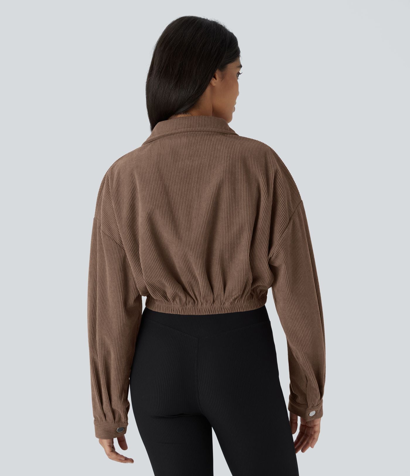 Veste Casual en Velours Côtelé à Boutons Poches Col Court