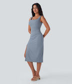 Robe moulante mi-longue SoftlyZero™ Airy col carré corset froncée effet frais InstantCool, bonnets E-G