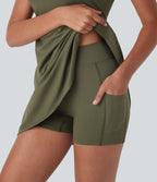 Robe de sport danse 2-pièces SoftlyZero™ Plush double bretelles caraco avec poches D-F