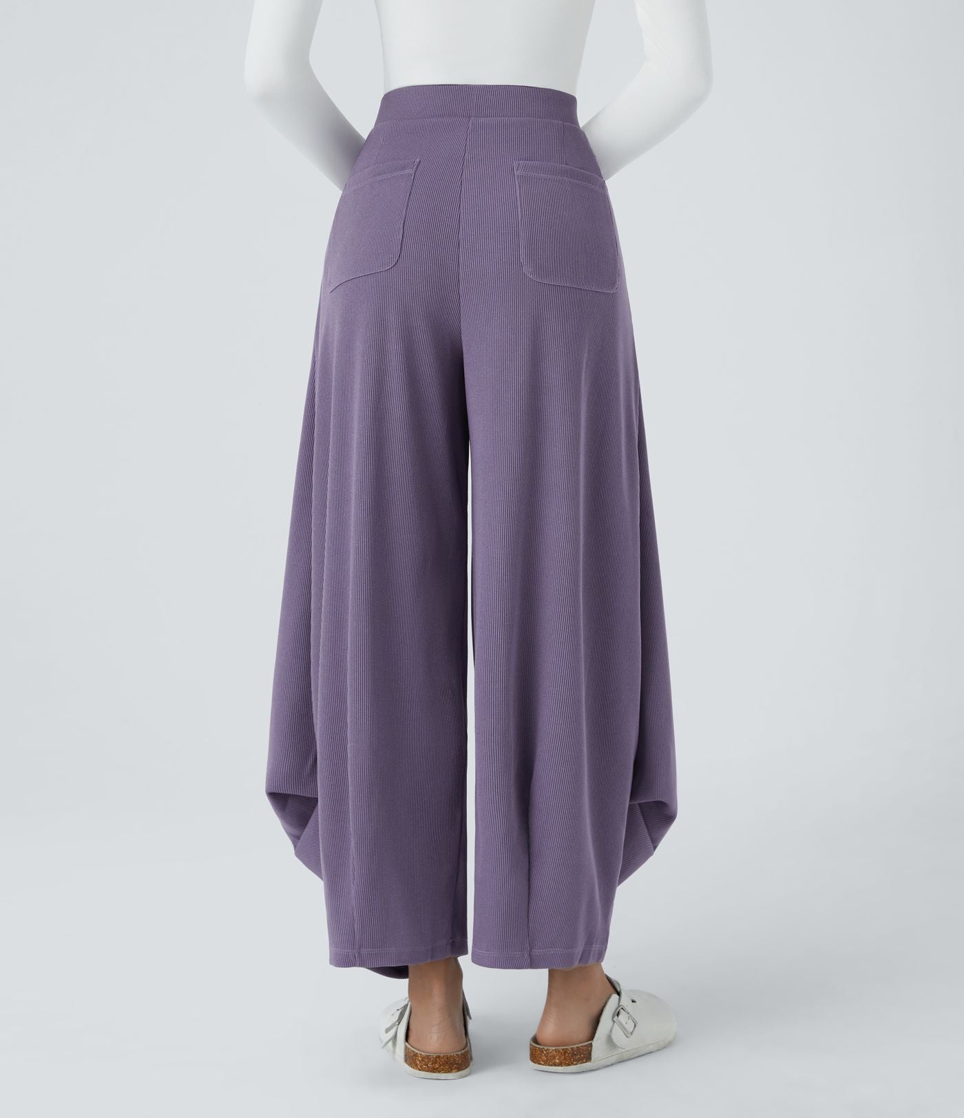 Pantalon décontracté harem uni côtelé, taille haute, avec poches