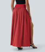 Breezeful™ Jupe Taille Haute Casual Maxi Séchage Rapide Fluide Fente Plissée 2 en 1