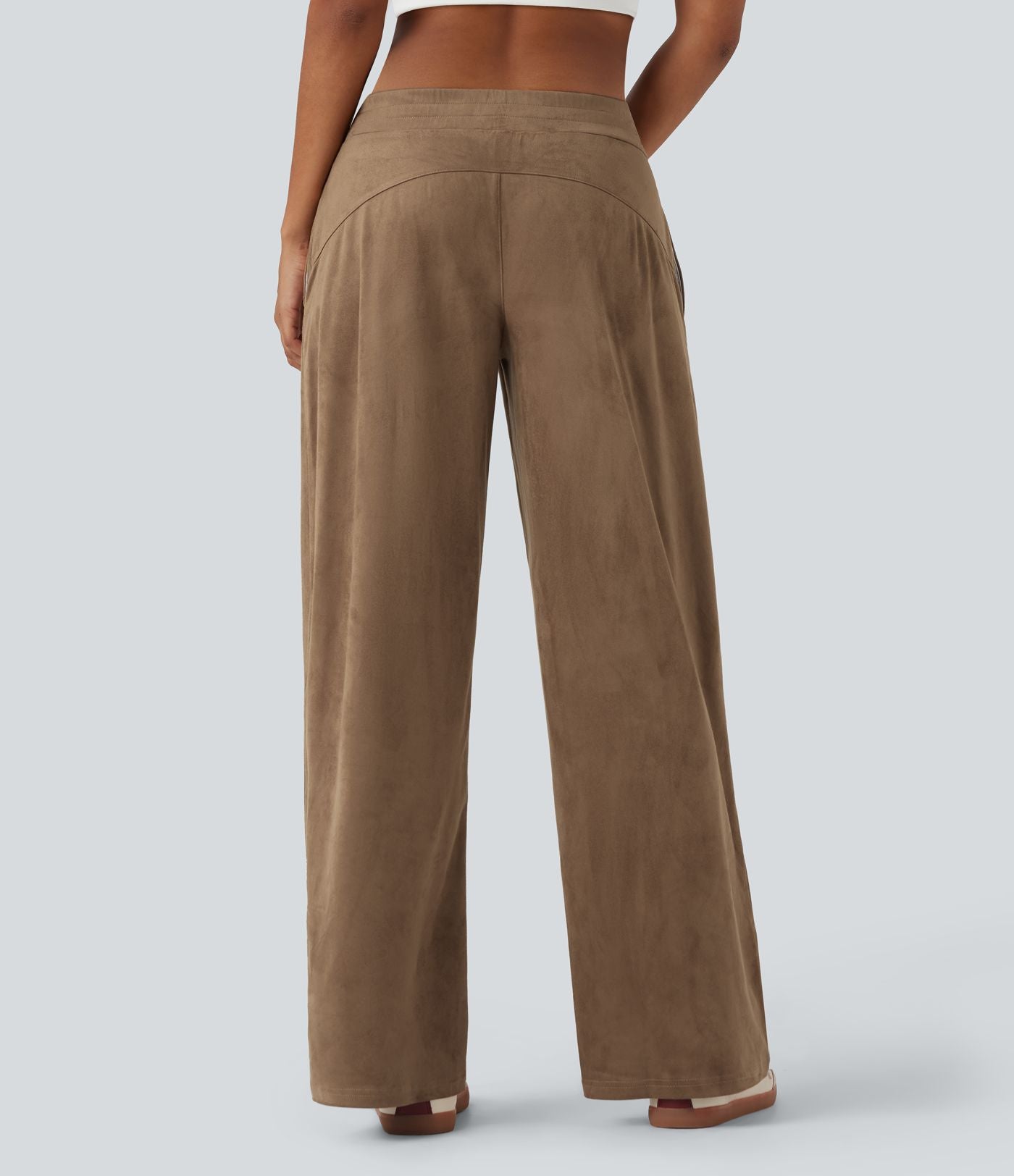 Pantalon ample décontracté suédine taille mi-haute avec poches