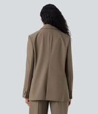 Blazer de travail lin col cranté manches longues avec poches