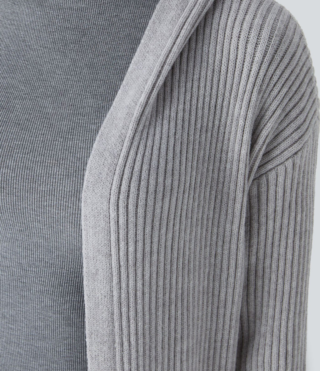 Cardigan long casual à capuche, manches longues et poches