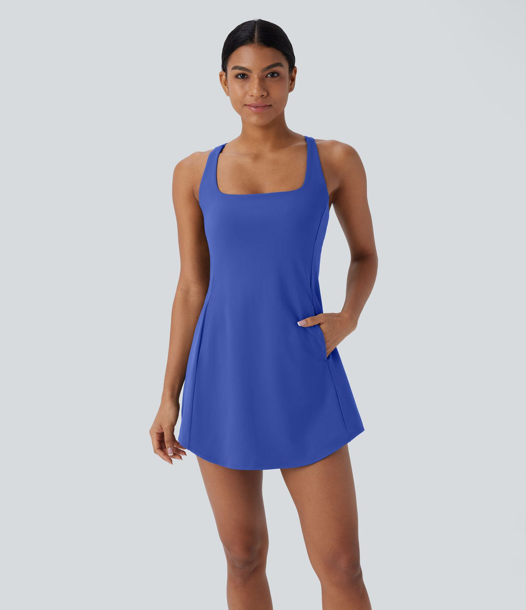 Robe de sport yoga mini 2-pièces SoftlyZero™ Plush à découpes avec poche A-C
