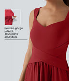 Robe maxi fluide dos nu, avec brassière intégrée et poches