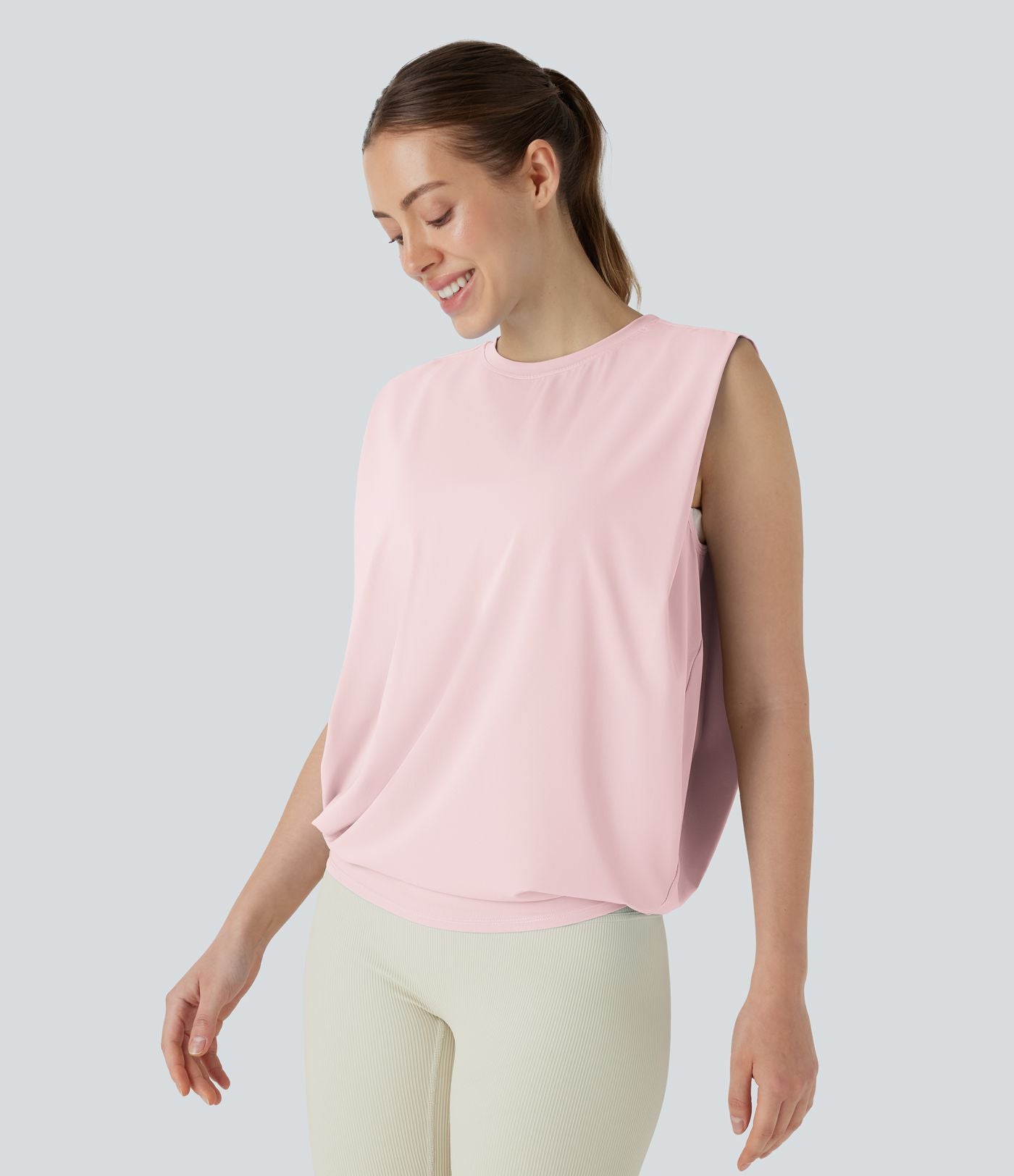 Débardeur de yoga col rond froncé, tissu rafraîchissant - Protection UPF50+