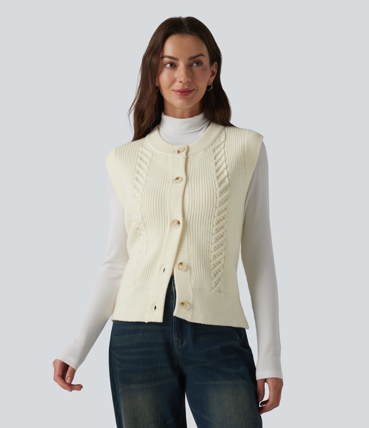 Gilet casual col rond ourlet fendu boutonnage devant