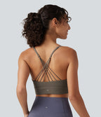 Brassière de yoga côtelée maintien léger à col V avec bretelles croisées et coussinets amovibles