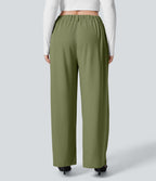 Halara Flex™ Pantalon tailleur Grande taille à Taille Haute, Poches Latérales Plissées, Jambes Larges, en Tissu Gaufré
