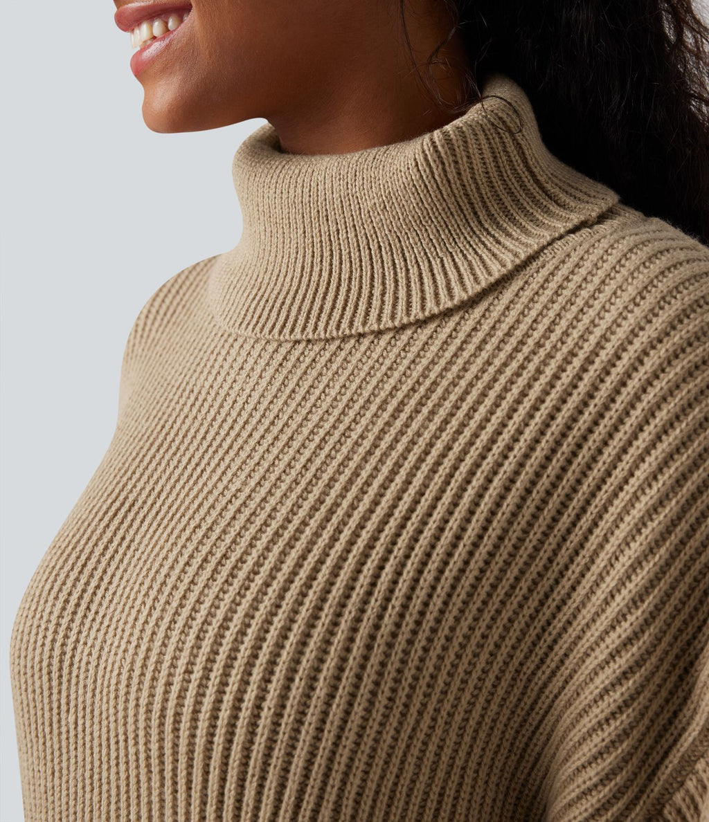 Robe pull courte tailleur col montant manches longues