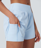 Short yoga 2-en-1 maille contrastée taille mid-rise avec poches
