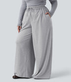 Pantalon décontracté grande taille large taille haute avec cordon de serrage et poches