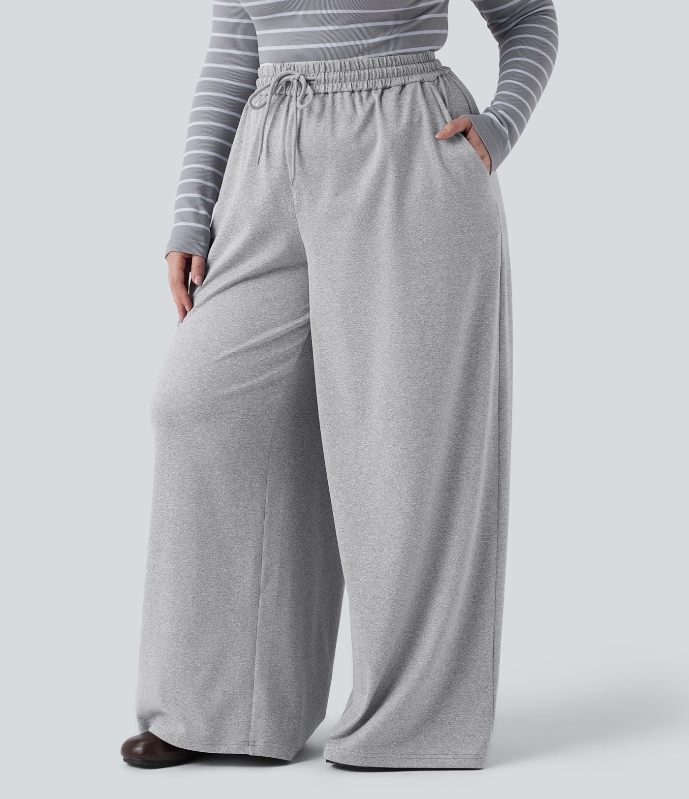Pantalon décontracté grande taille large taille haute avec cordon de serrage et poches