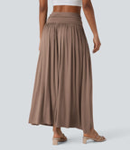 Jupe longue fluide froncée taille haute