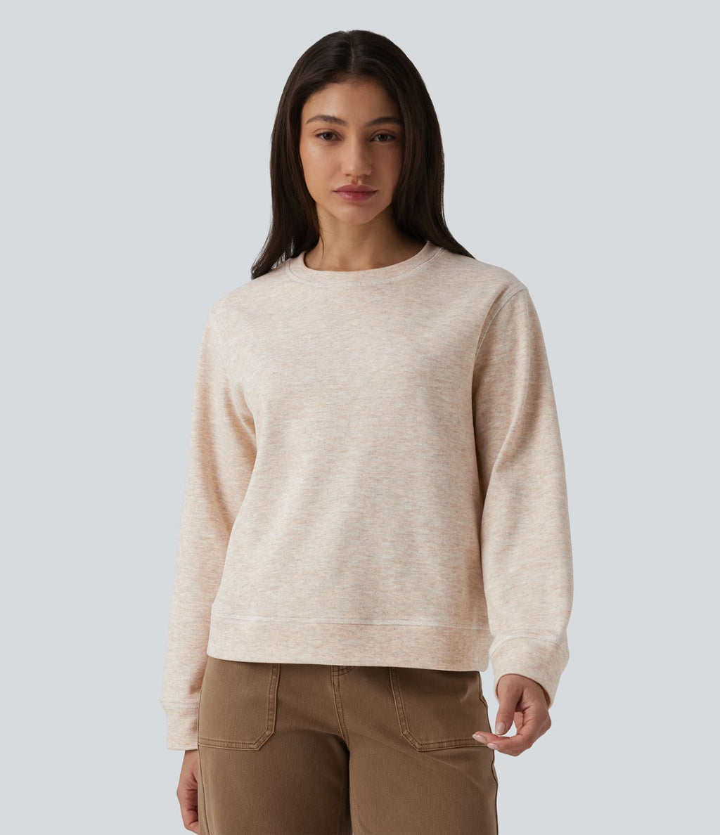 Sweat-shirt casual chiné col rond à manches longues avec surpiqûres