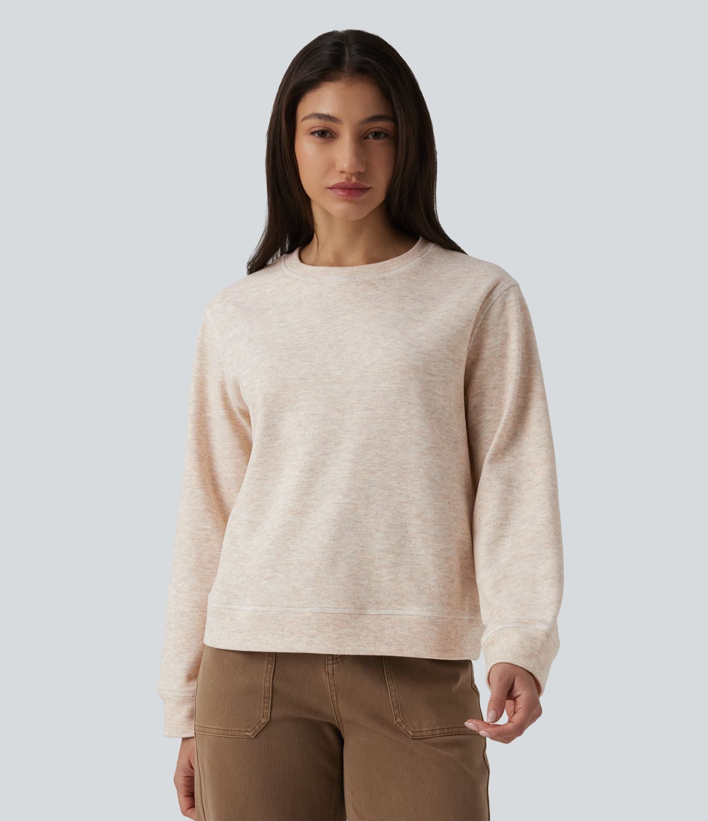 Sweat-shirt casual chiné col rond à manches longues avec surpiqûres