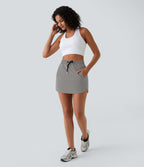 Mini-Jupe Golf Taille Haute Cordon de Serrage Poches Latérales Ourlet Courbé 2 en 1