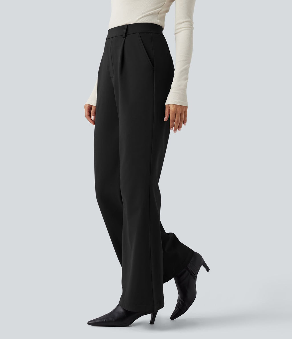 Pantalon tailleur évasé thermique taille haute SoftlyZero™ Plush avec poches