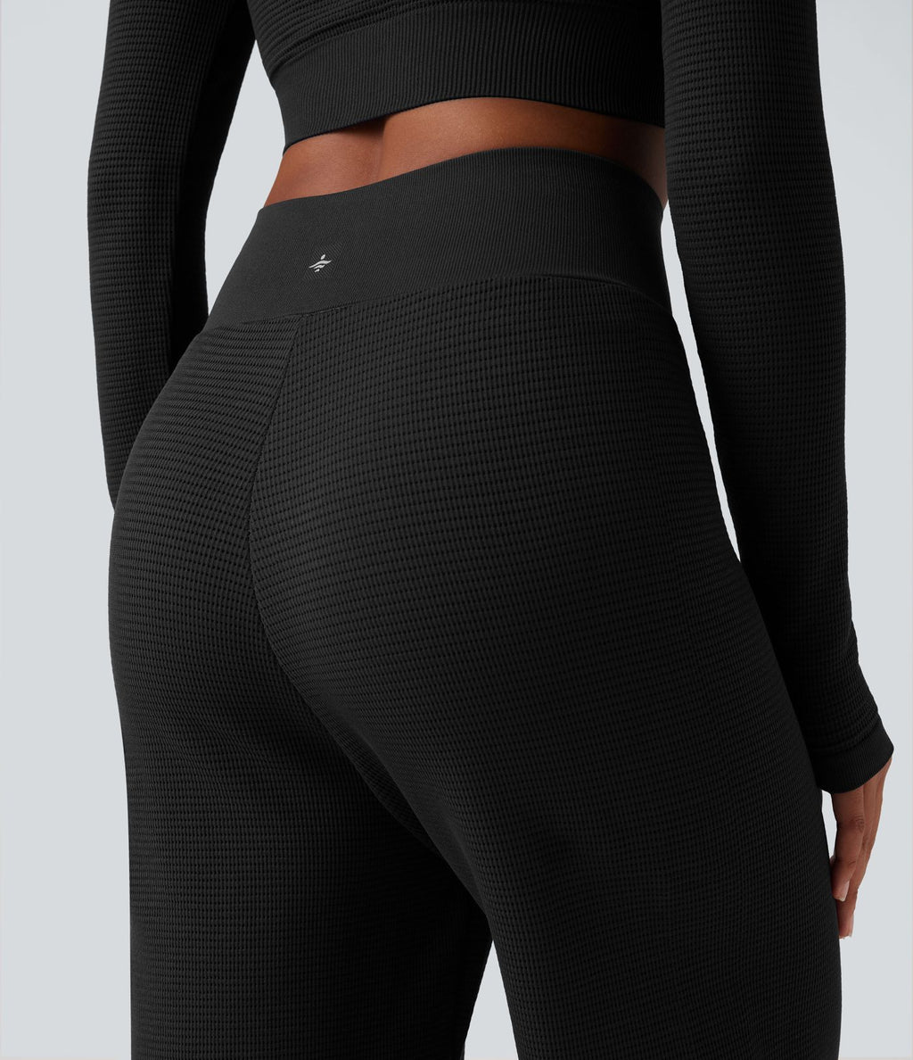 Pantalon de yoga taille haute coupe droite en maille gaufrée sans couture Seamless Flow