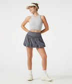 Jupe de tennis mini 2-en-1 bulle taille haute à carreaux froissés et séchage rapide avec poches