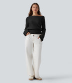 Pull décontracté à col asymétrique et manches longues