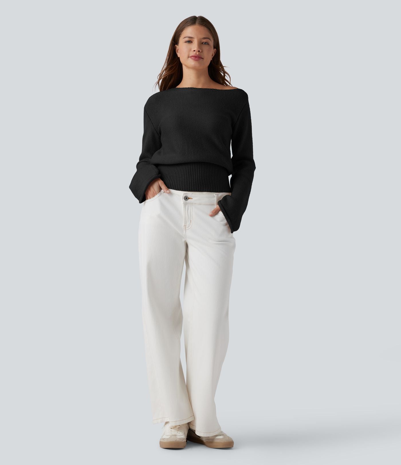 Pull décontracté à col asymétrique et manches longues