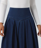 Jupe mi-longue décontractée plissée gainante taille haute effet denim avec poches Halara Flex™