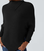 Pull cape décontracté col roulé manches chauve-souris ourlet asymétrique