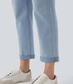 Jean 7/8 décontracté délavé taille mi-haute à jambe droite Halara Flex™ avec poches