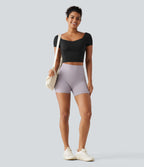 Haut yoga crop SoftlyZero™ séchage rapide Quick Dry à col diamant, manches courtes, mesh et coussinets amovibles
