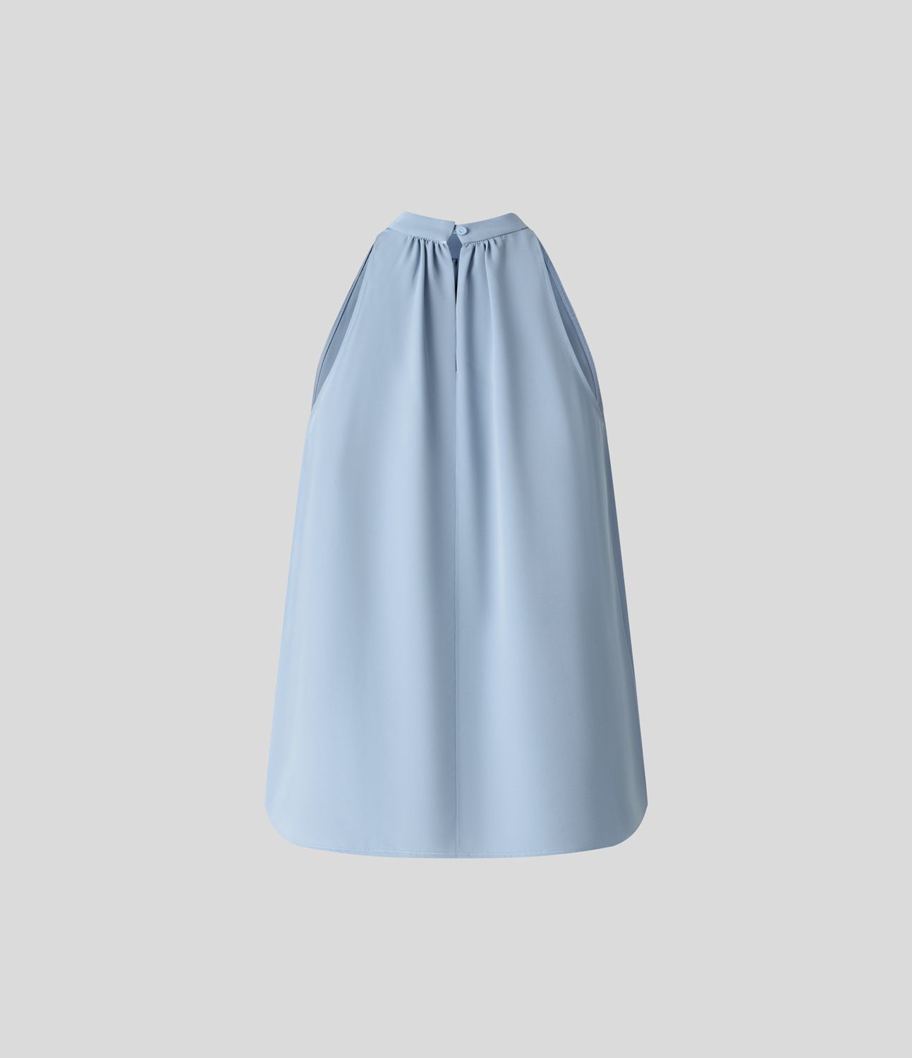 Blouse Travail Sans Manches Ourlet Courbé Col Haut Découpe au Dos Plis