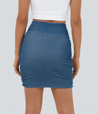 Halara Flex™ Mini-Jupe en Jean Courte Tricot Extensible Moulante Taille Haute