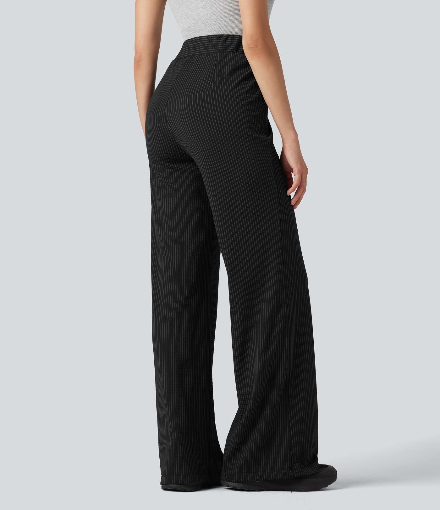 Pantalon décontracté évasé à rayures, taille haute, séchage rapide, ceinture en V, avec poches - Protection solaire UPF40+