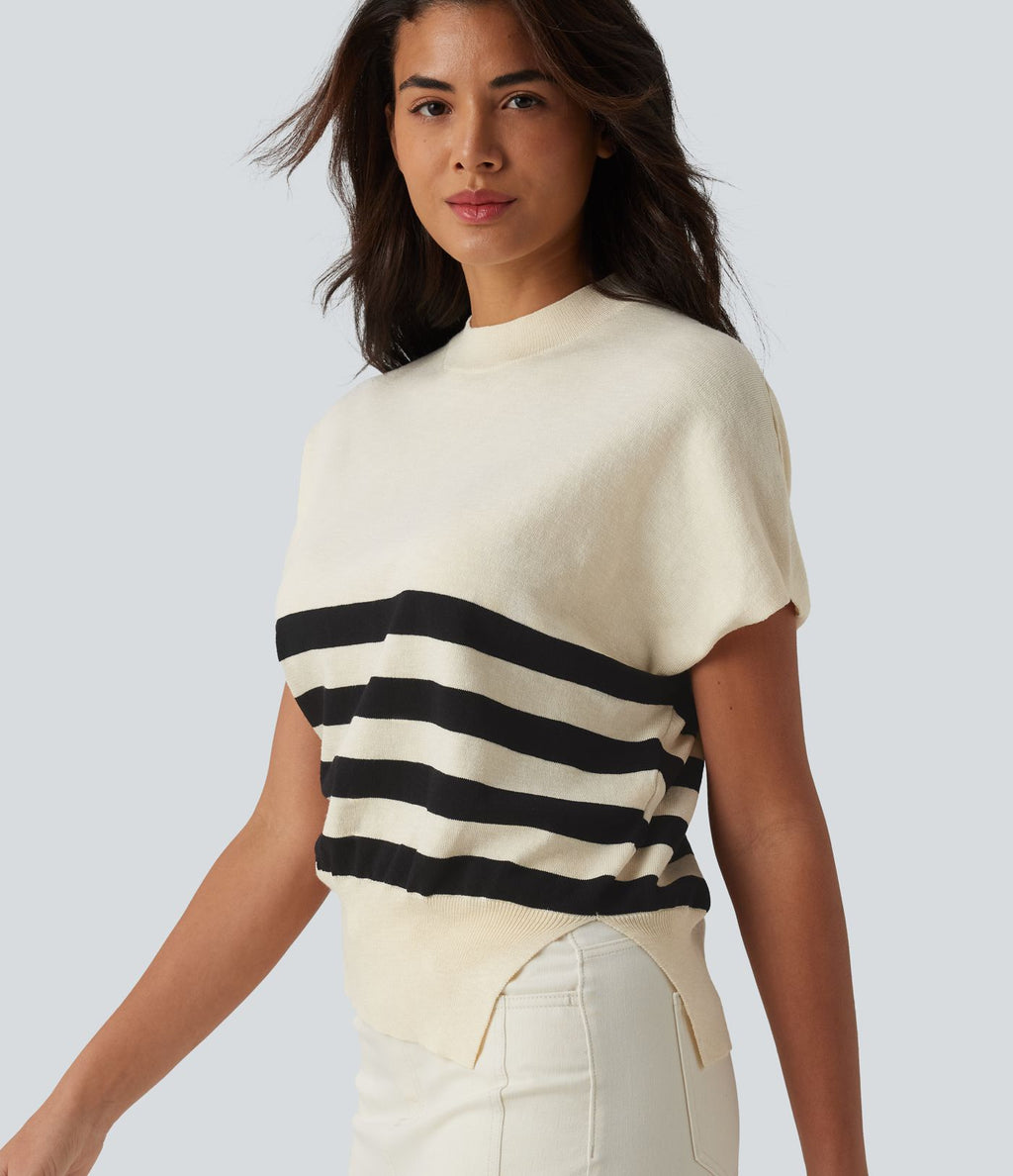 Pull casual col rond manches courtes à rayures