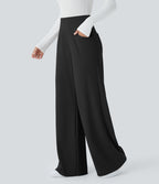 Pantalon tailleur large gainant taille haute en micro-gaufré avec poches Halara Flex™
