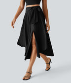 Breezeful™ Jupe Taille Haute Casual Midi Séchage Rapide Fluide Fentes Latérales Nouées 2 en 1