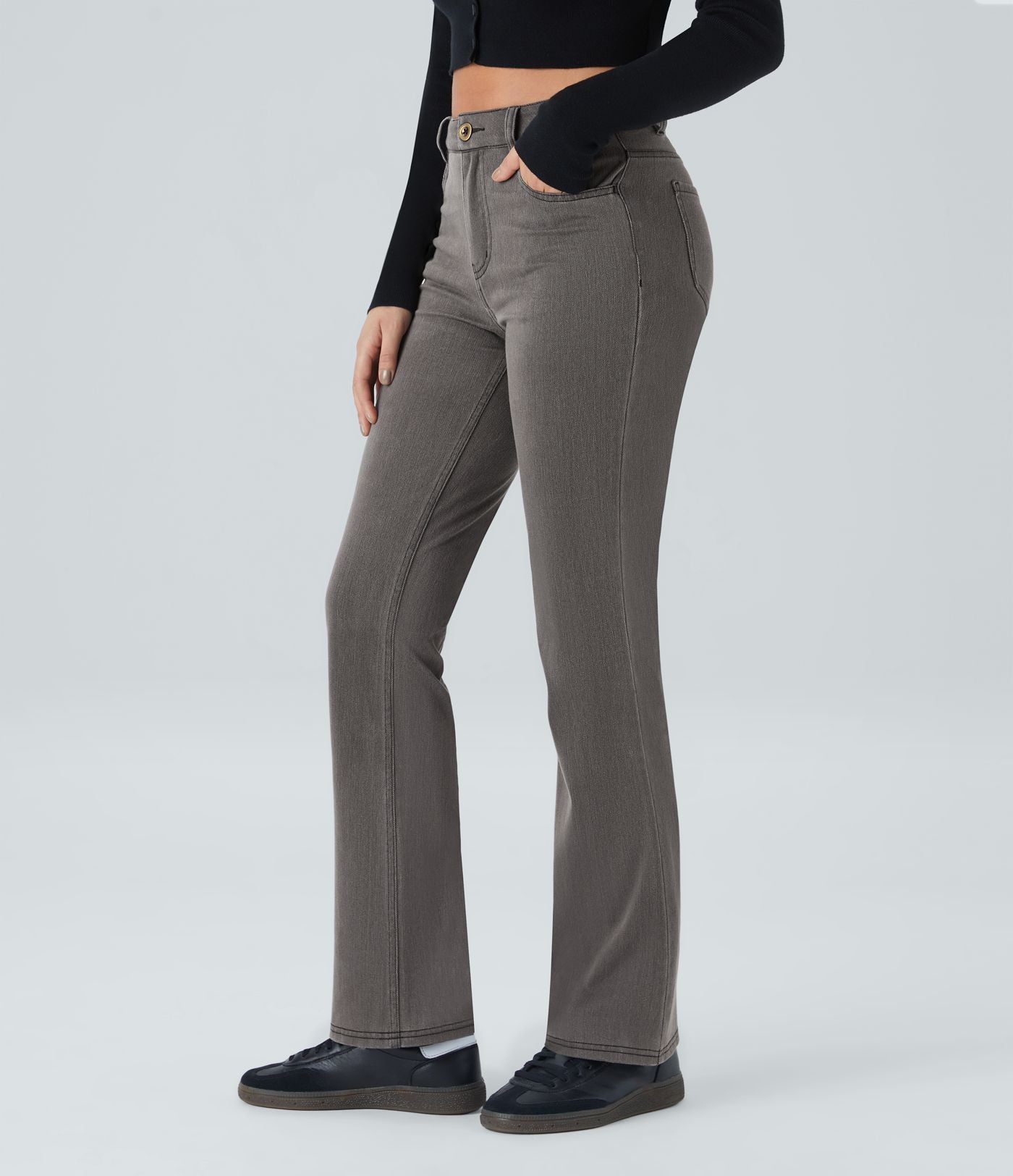 Halara Flex™ Jean Évasé Casual Taille Mi-haute Tricot Extensible Boutonnés Poches