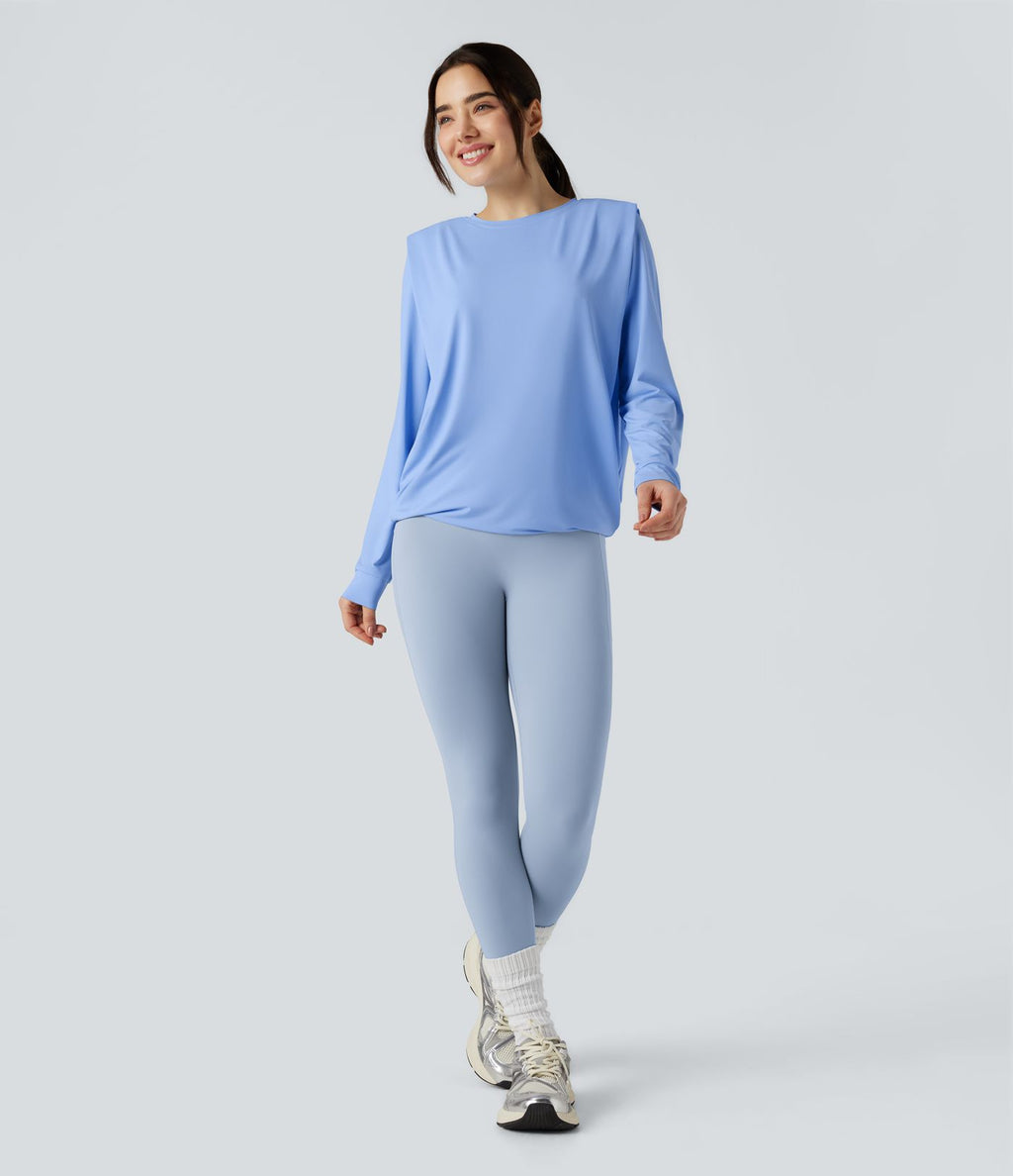 Haut de sport yoga col rond manches longues froncé - UPF50+