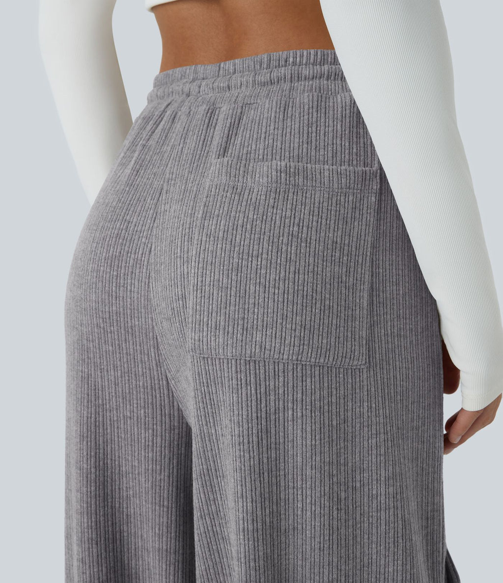Pantalon cargo décontracté large à cordon côtelé, taille mi-haute, avec poches