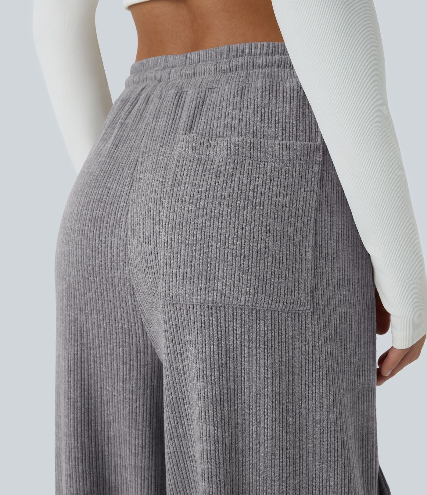 Pantalon cargo décontracté large à cordon côtelé, taille mi-haute, avec poches
