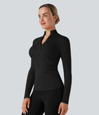 T-shirt tailleur côtelé col montant manches longues