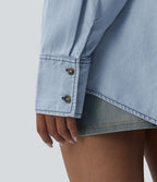 Blouse casual denim en lyocell col V manches longues