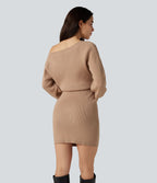 Robe pull mini moulante col bateau manches longues